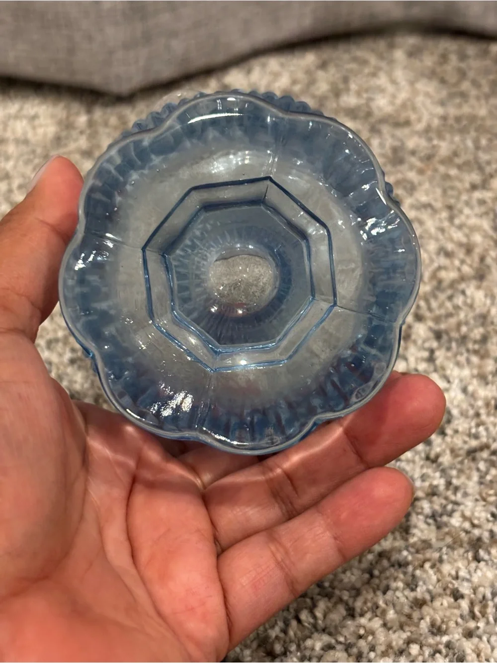 Vintage Indiana Glass Regal Blue Diamond Point Mayonnaise Bowl & Under plate Set